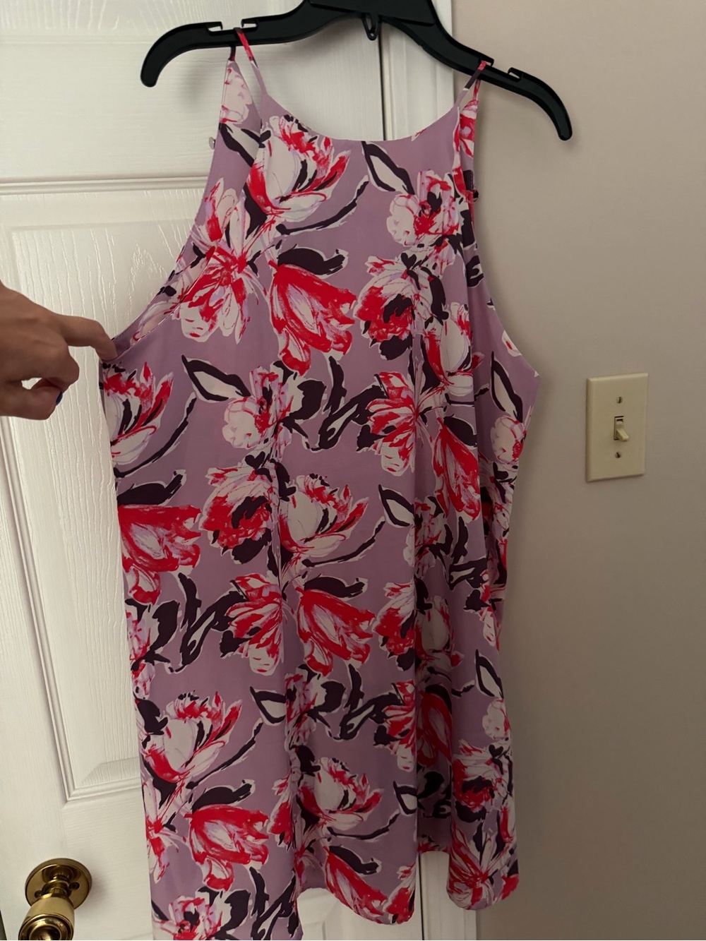 Floral High-Neck Swing Dress in Lavender and Red